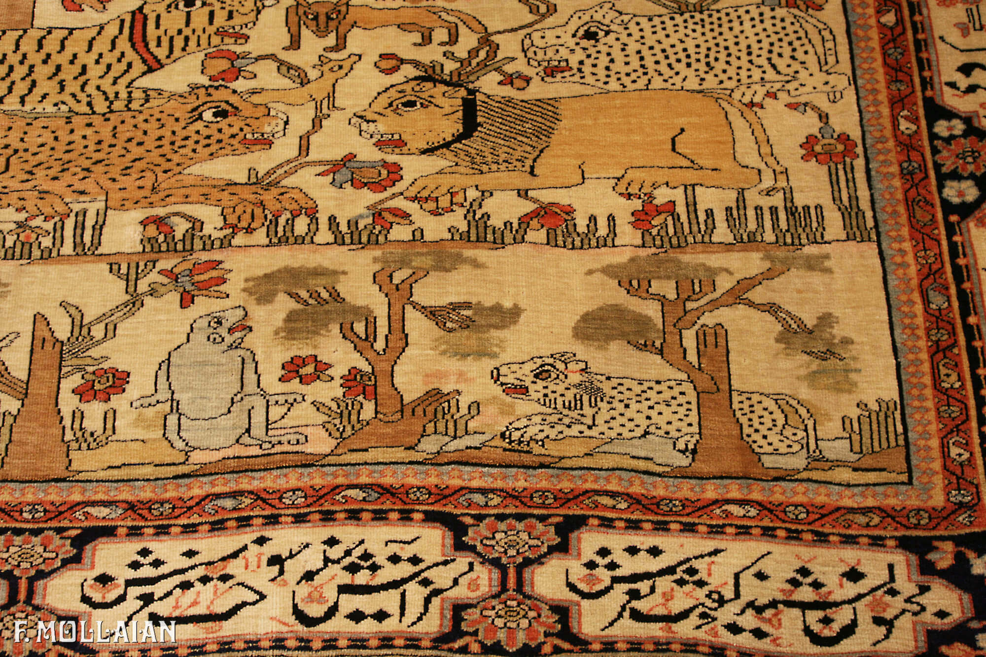 Antique Pictorial Persian Kashan Mohtasham Rug n°:53356825